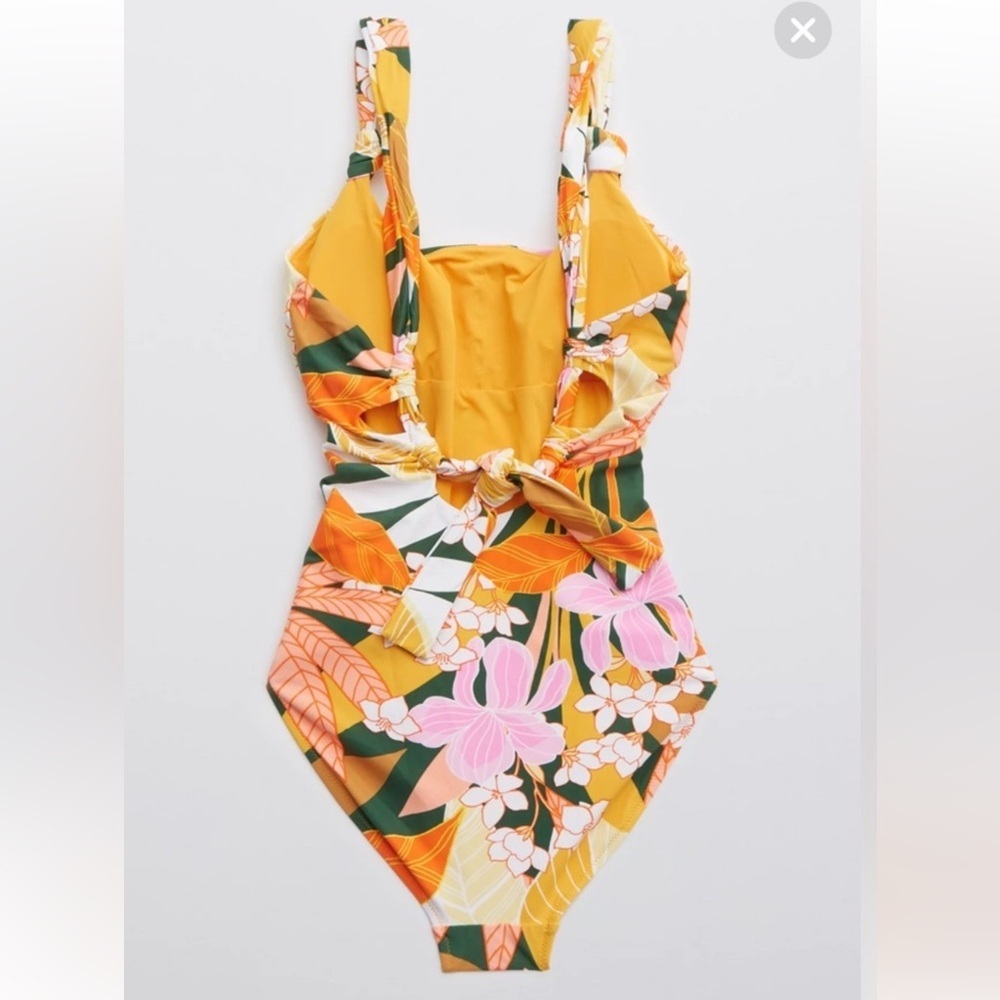 Aerie Aeo One Piece Swimsuit Sz XL Multicolor Floral Padded Tie Back *X9